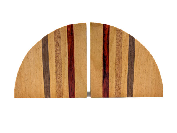Semicircle Striped Bookends with Padauk, Mahogany, and Walnut Inlays (1 Pair) - Image 3