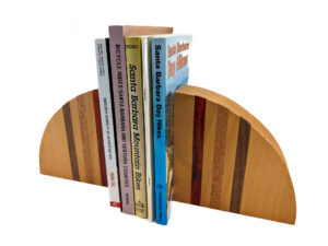 Semicircle Beech Wood Bookends with Padauk, Mahogany, and Walnut Inlays (1 Pair)