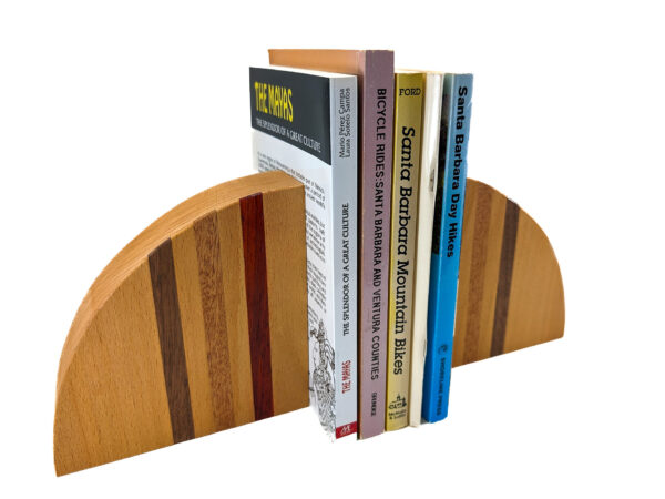 Semicircle Striped Bookends with Padauk, Mahogany, and Walnut Inlays (1 Pair) - Image 2
